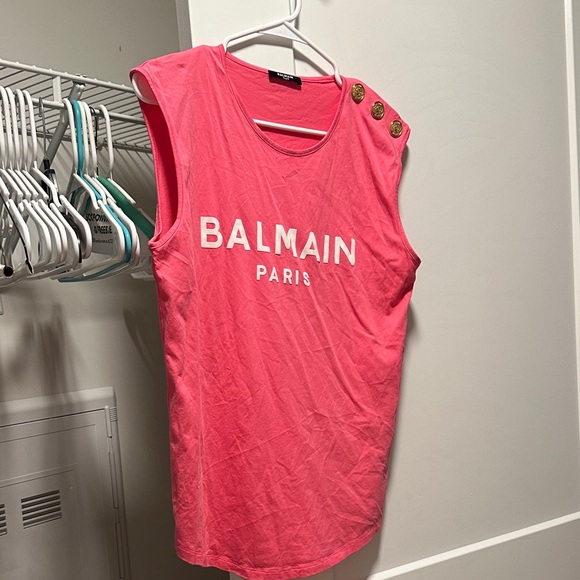 Balmain Pink Muscle Tee with Gold Buttons - Picture 1 of 4